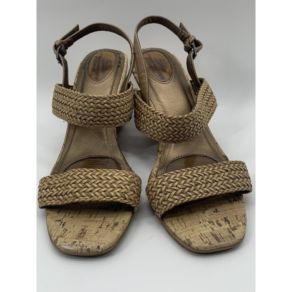 LifeStride Persona Tan Woven Wedge Sandals Womens 8.5M Cork Slingback Bronze